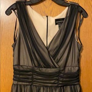 Black and nude wide strap vneck cocktail dress